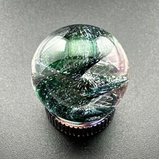 Contemporary Handmade Art Glass Marble .73" Blue Green Sparkle, UV Swirls MIB