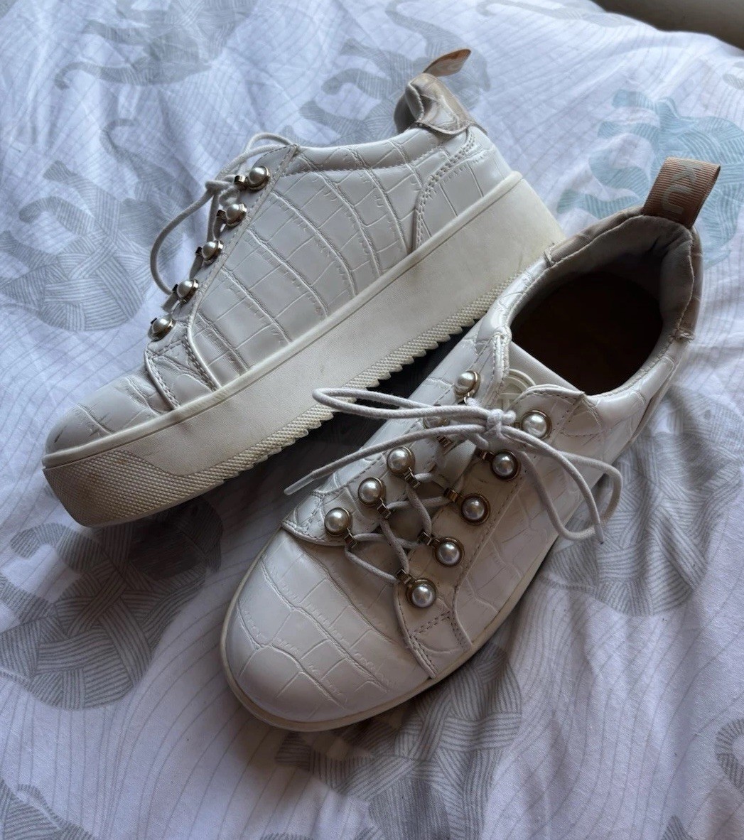Kurt Geiger “Lighter Pearl” White Vegan Platform Trainers UK