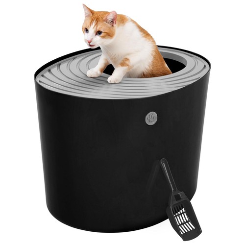 IRIS USA Large Top Entry Cat Litter Box with Lid and Scoop, Dog Proof, (Used)
