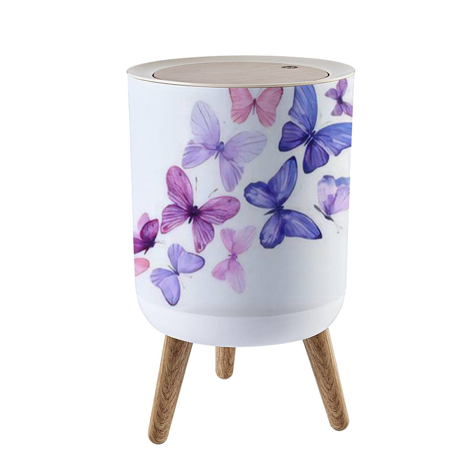Small Trash Can with Lid for Bathroom Kitchen Office Diaper swarm pink purple