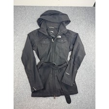 The North Face HyVent Black Hooded Belted Jacket Womens Small S small flaw 