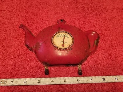 Vintage TEL-TRU Beige Teapot Thermometer Wall Mount Pot Holder Hanger Kitchen 