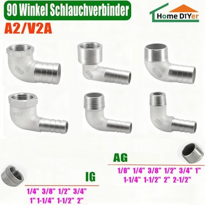 Edelstahl, AG/IG, 90 Grad Winkel Schlauchtülle Schlauchverbinder aus Adapter