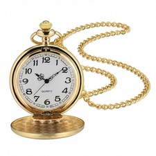 I-MART Smooth Vintage Pocket Watch with Chain Gold Medium, Gold