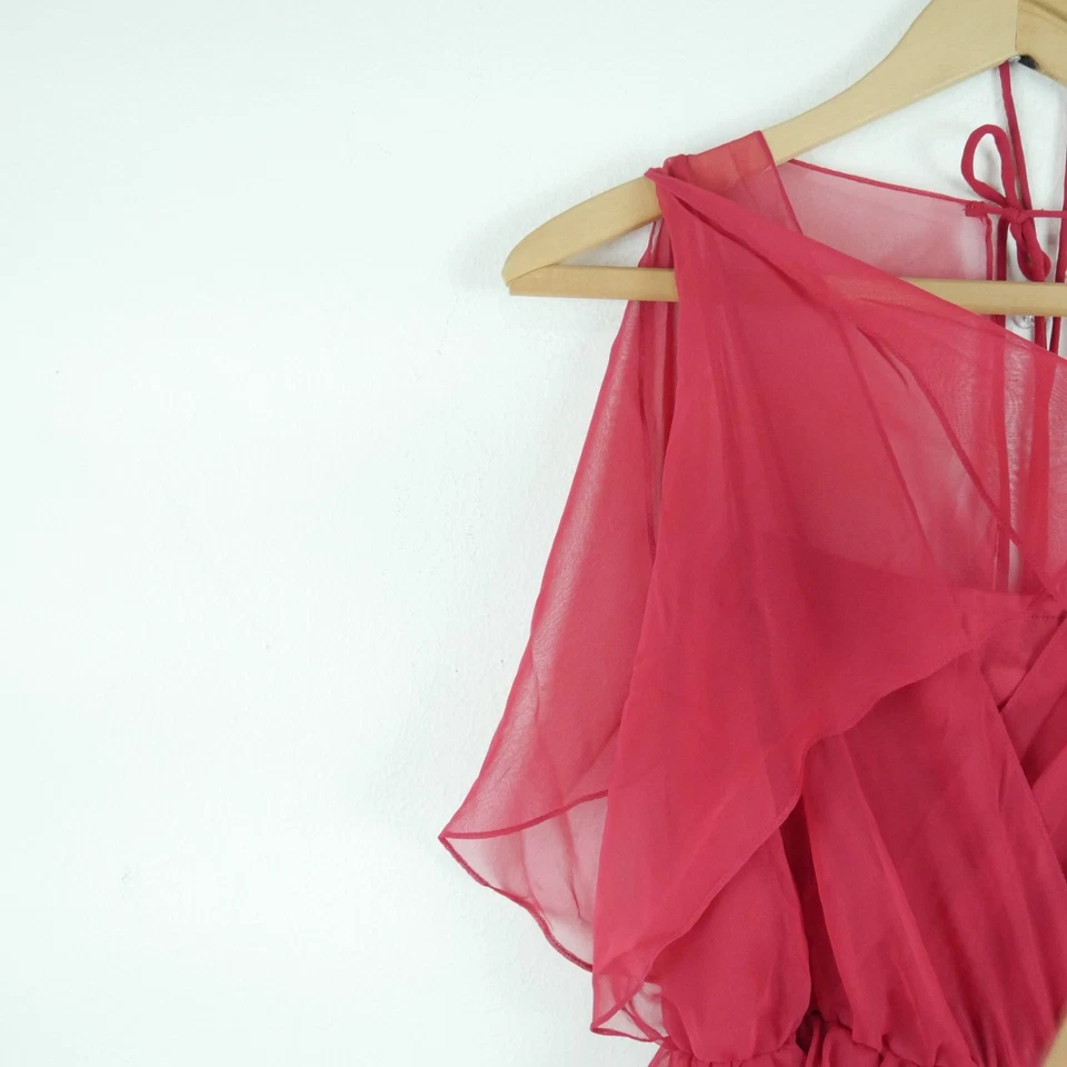 Винтажный XS S платье 70-х эфирный чистый красный трепетать фея диско гламур макси шикарный - Изображение 3 из 4