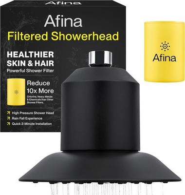 #ad Afina Filtered Shower Head Hard Water KDF 55 Filter High Pressure Rainfall Black $201.99