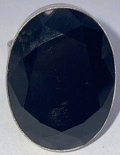 Large Faceted Onyx Set Sterling Silver Ring Size 7 11.8g 