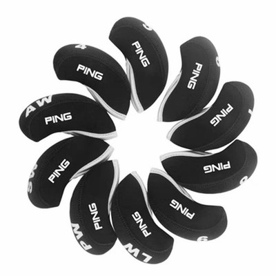 10Pcs Golf Iron Headcovers For Ping Classic & Versatile Covers Caps 4-LW Black
