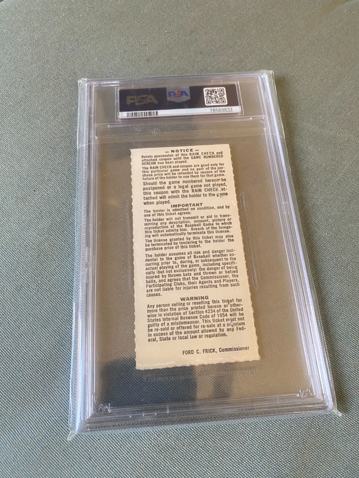MICKEY MANTLE BREAKS RUTH WORLD SERIES HR RECORD #17 YANKS/CARDINALS GAME 6 PSA view 3