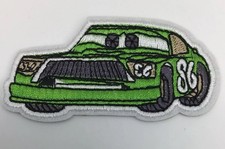 Green Race Car Embroidered Patch Cartoon  86 Iron On 3 Inches