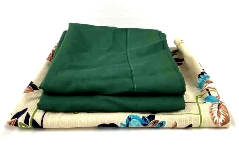 Vintage Tropical Floral Polyester Fabric Lot Green Panels & Remnants 64"x31" - Image 2 of 4