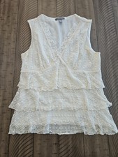 VTG Apt 9 Y2K Babydoll Cami S/M Cream Lace Cottage Coquette Boho Tiered Ruffle