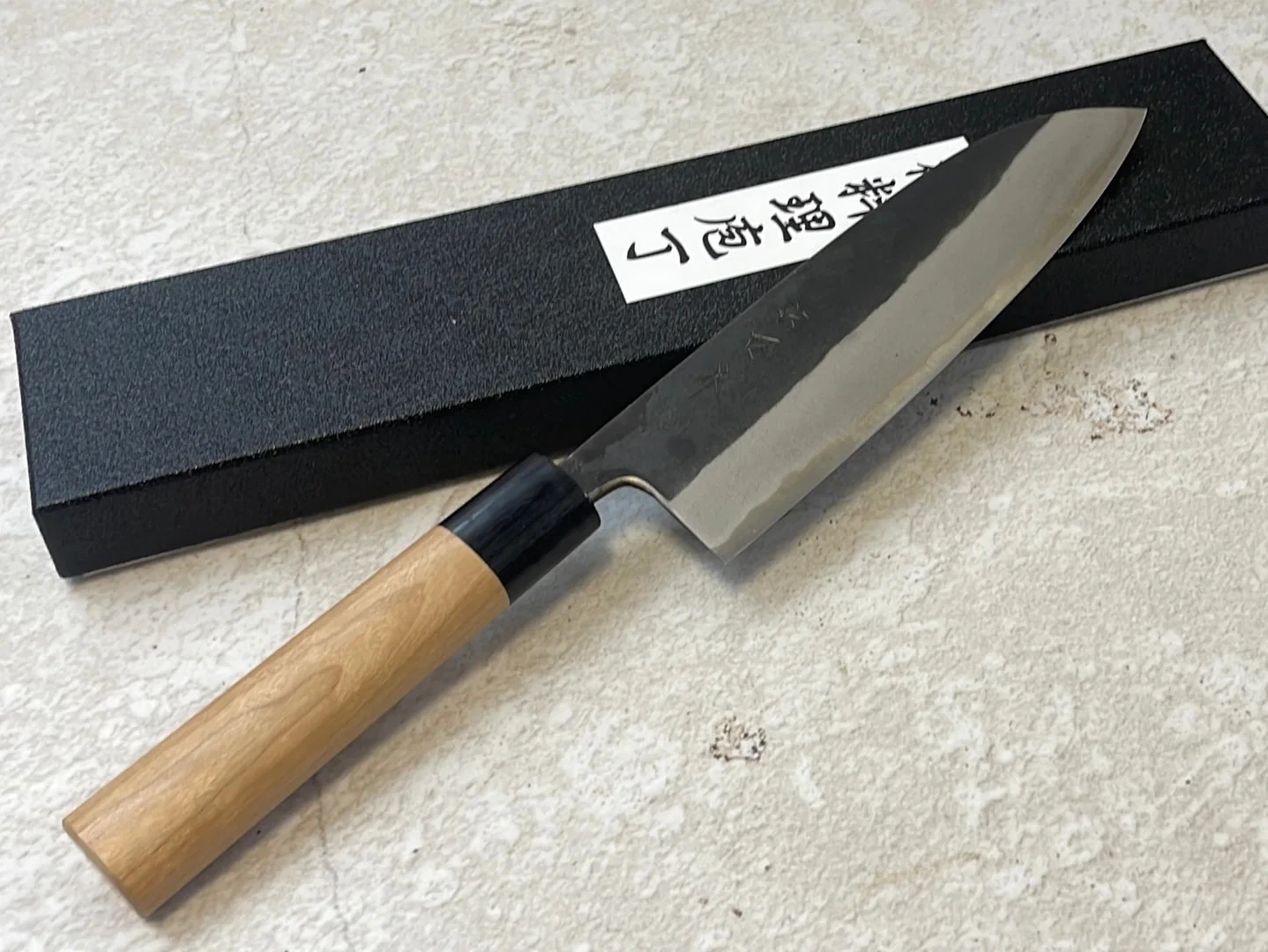 Muneishi Aogami SS Clad Santoku 180 mm Kurochi Finish Made in Japan