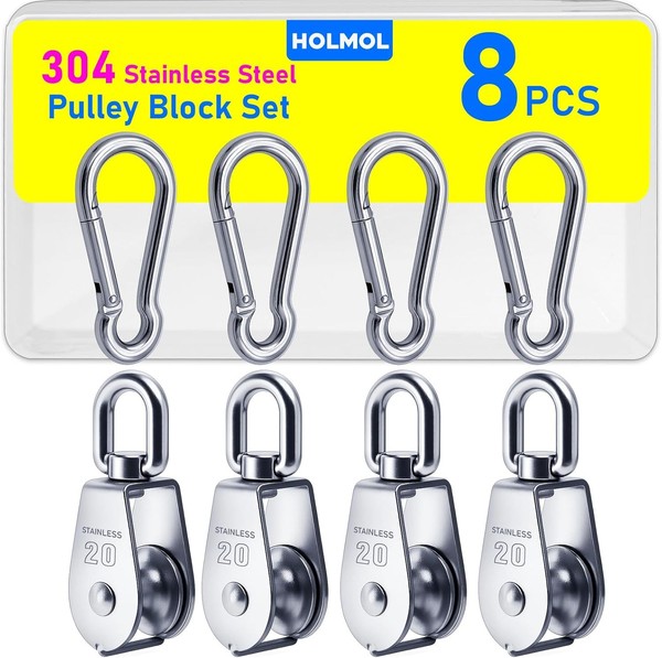 Umlenkrolle 304 Edelstahl M20 8 StüCk Seilrolle Mit Karabiner M6 75KG FüR-image
