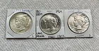 LOT of 3 SILVER Peace Liberty Dollar Coins:  1923, 1924 , 1925