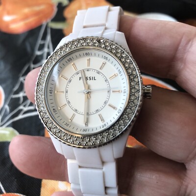Fossil Stella ES-2444 Crystal Bezel White Ceramic Watch Ladies Fossil Stella ES2444 Watch White Wrist | Mercari main image 4