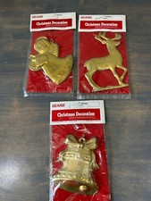 Set 3 Vintage Metal Christmas Ornaments New Sealed Sears Roebuck Reindeer Bell A