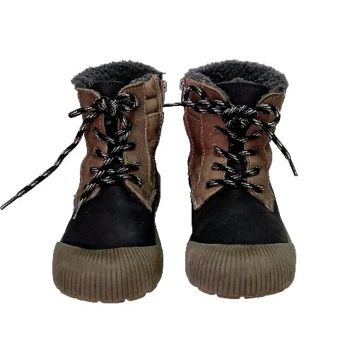 ZARA Niños Negro/Tostado Impermeable Cuero Piel de Oveja Cremallera Botines Zapatos EE. UU. 11 Foto 2 de 4