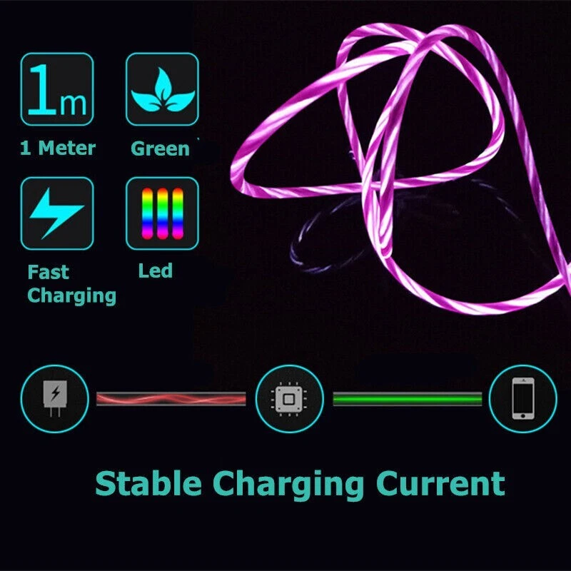 Cable de carga rápida de luz LED tipo C a C para Samsung Galaxy S21 S22 S23 Ultra Reino Unido Foto 4 de 4