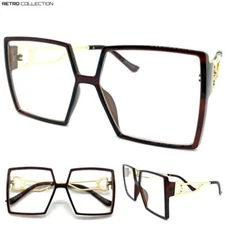 Oversized Exaggerated Vintage Retro Clear Lens EYE GLASSES  Square Brown Frame