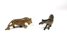 Vintage Hand-Carved Wooden Folk Art Zebra & Leopard Figurines