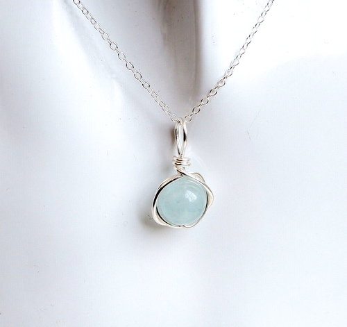 Colgante Aguamarina Plata Hecho a Mano, Piedra Natal de Marzo (sin Cadena) Envuelto de Regalo - Imagen 5 de 6