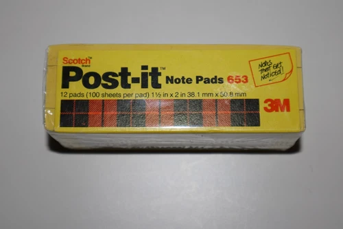 Vintage 653 Post-it 3M,Notes,1-1/2 x 2 in,Canary Yellow 1985