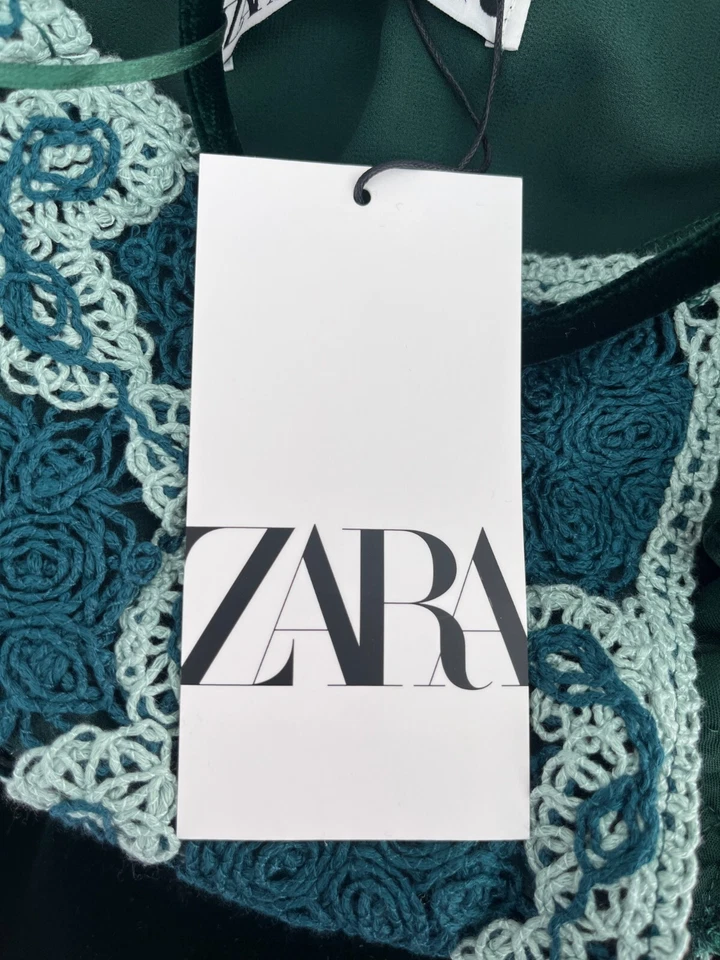 Vestido ZARA Talla XS 8 Negro Mezcla Crochet Terciopelo Lápiz Mujer NUEVO EU36 PRECIO DE VENTA SUGERIDO POR EL FABRICANTE £50 Foto 3 de 4