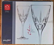 Royal Crystal Rock RCR Lead free Crystal 6 Goblets Made In Italy New