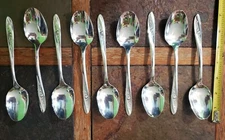 ✔LOT OF 9 MID CENTURY c1960 LOVELY ROSE  SILVERPLATED PLACE/ OVAL SOUP 🍲 SPOONS