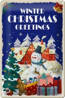 Blechschild Christmas Winter Greetings Geschenk Deko Schild Tin Sign 20X30 Cm