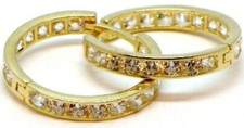 14k Yellow Gold Cubic Zirconia Huggie Hoop 21mm Earrings