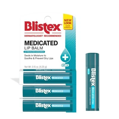 Blistex Medicated Lip Balm SPF 15 - 3 Pack - 4.25g Lip Care Healing Dry Lips USA