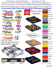 Personalized Customization Monogrammed or Name Embroidered Plush Blanket 