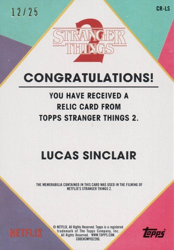 Stranger Things 2019 temporada 2, disfraz de Lucas tarjeta reliquia CR-LS púrpura #12/25 - Imagen 2 de 2