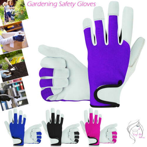 Ladies Men Leather Gardening Gloves Thorn Resistant Wok DIY Safety Heavy Duty - Afbeelding 1 van 5