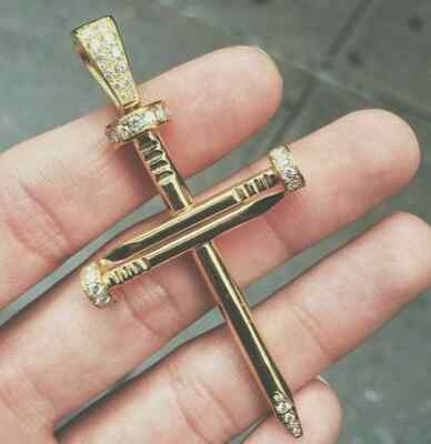 9ct Yellow Gold Natural Emerald Cross / Crucifix Pendant on Gold Chain