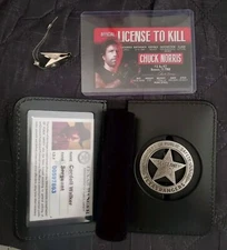 WALKER TEXAS RANGER REPLICA PROP BADGE, ID CARD, Wallet + Chuck Norris BONUS NEW