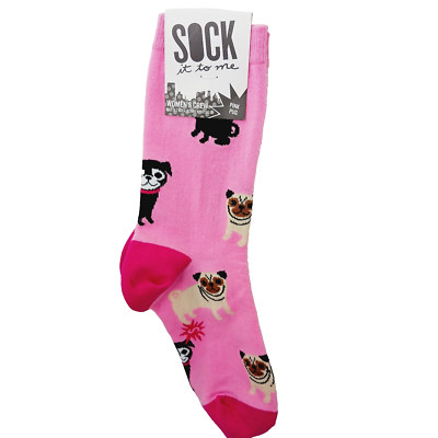 Sock It To Me Crew Women Boy Dog Pink Pug Pup Puppy Black Brown Beige NWT NEW