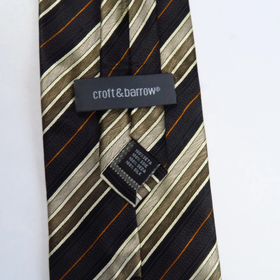 Croft & Barrow Black Brown Tan Diagonal Stripes Mens Tie 60x3.5 Modern Preppy - Image 3 of 4