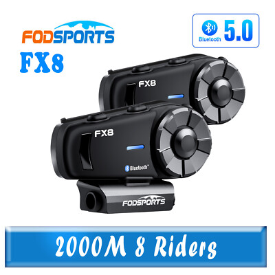 2x FX8 Motorcycle Intercom Bluetooth Helmet Interphone FM HiFi Headset 8 Rider