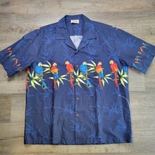 Pacific Legend Mens XL Hawaiian Shirt Blue Parrots Tropical Plants Made In USA