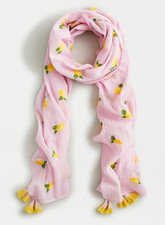 NWT J.Crew Organic Cotton Pink Scarf with Embroidered Lemons 69.50 RARE