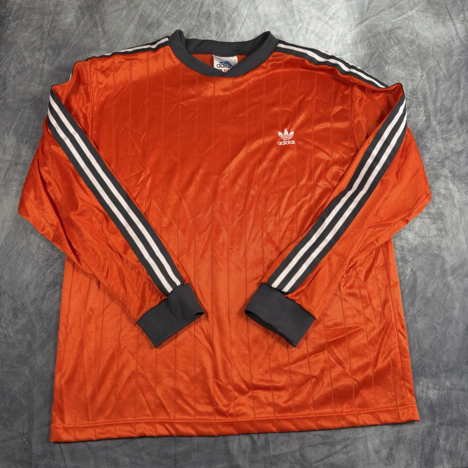 Adidas Jersey Shirt Vintage Size XL Orange w/ Charcoal Stripes On White