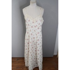 Laura Ashley Slip Dress US 10 Floral Lace Trim White Pink Cottagecore Boho