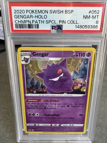PSA 8 GENGAR HOLO 052 PROMO PIN COLLECTION SWSH CHAMPIONS PATH Pokémon!