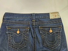 True Religion Jean Women  s 31 Dark Wash Flap Pockets Straight Denim Made USA