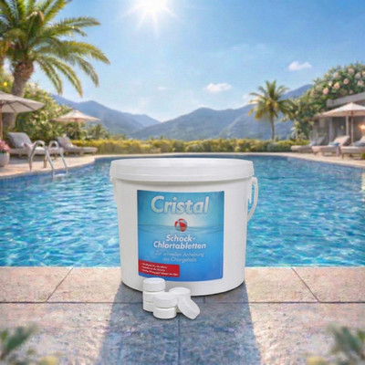 Cristal Schockchlortabletten 20g Pool Chlortabs schnelllöslich 3kg Eimer Chlor