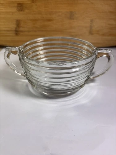 Vintage Clear Anchor Hocking Manhattan Depression Glass Sugar Bowl