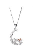 Disney Sterling Silver CZ Mickey Minnie Moon Necklace 18  Chain